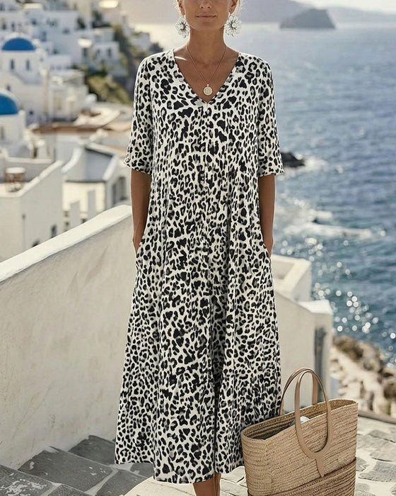 Kleid Leopard V-Ausschnitt Locker