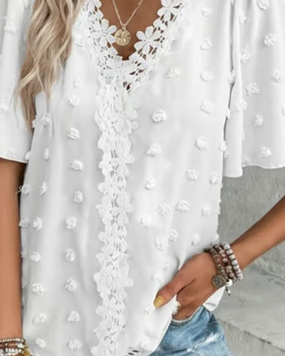 Bluse Zusammengefügt Jacquard Rüschenärmel