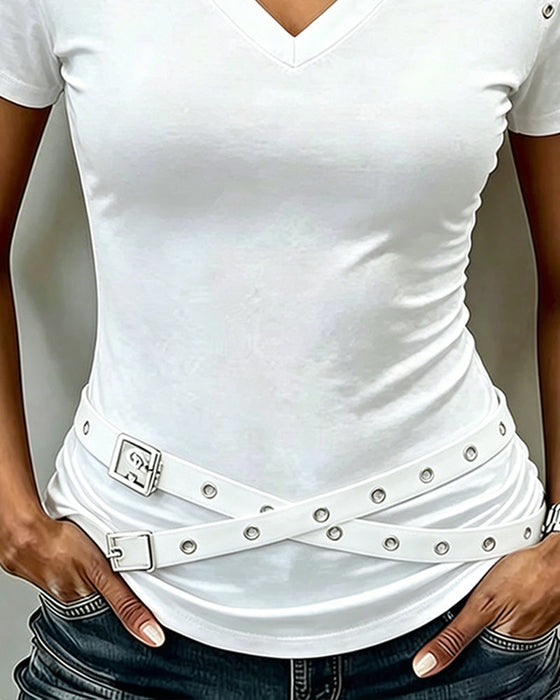 T-Shirt Kreuz Gurt Hohl Aus Slim Fit