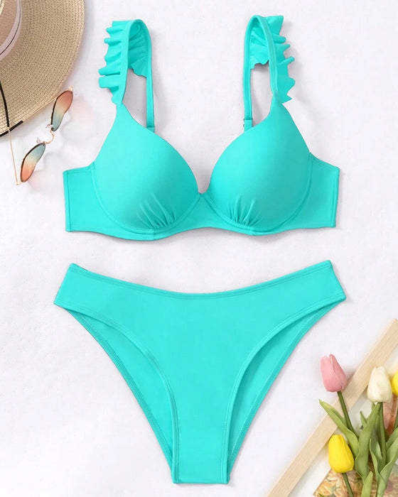 Bikini Rüschen Push-up BH Unifarbe