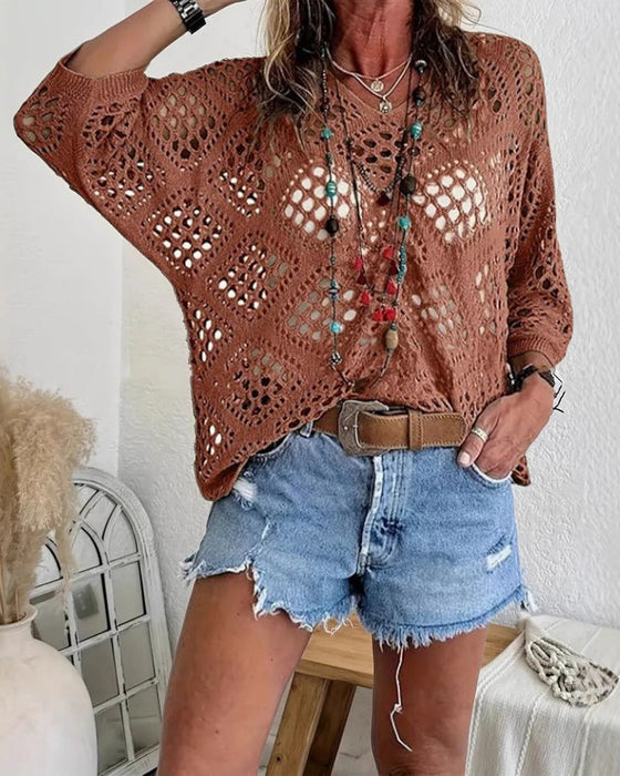 Pullover Rautenmuster Lochmuster Locker