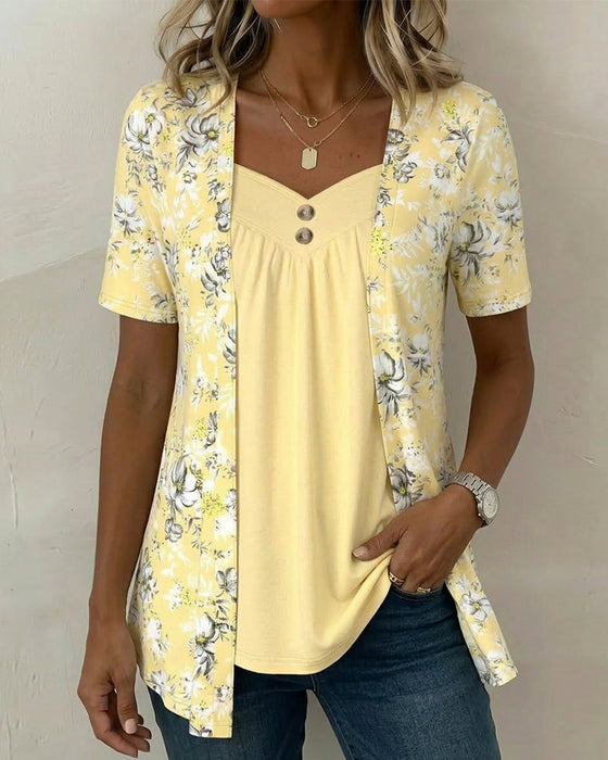 T-Shirt Blumenprint Falsch Zweiteilig