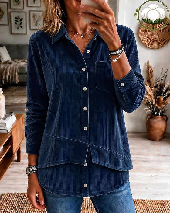 Bluse Cord Asymmetrischer Saum