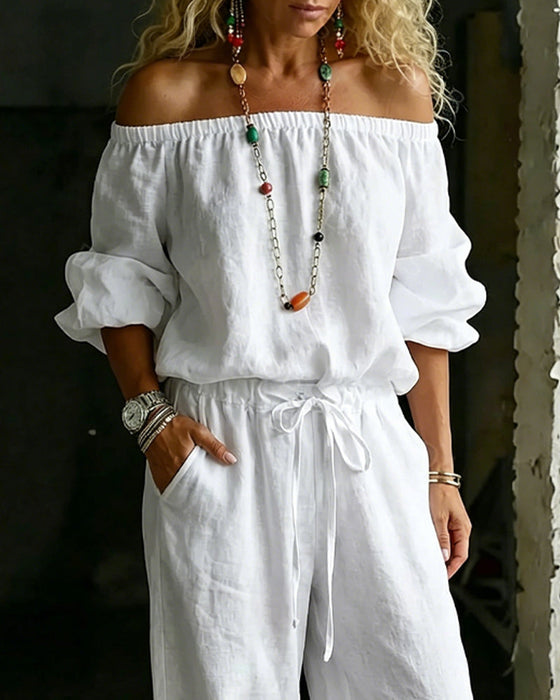 Jumpsuit Off-Shoulder Bindegürtel Tailliert