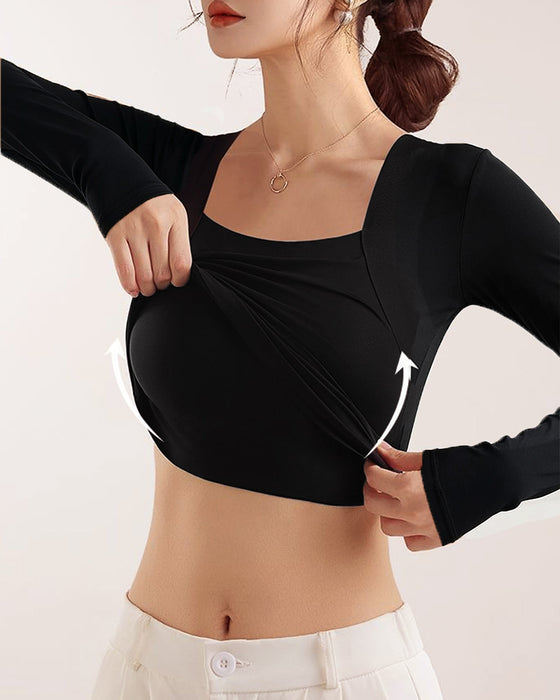 🔥 U-Ausschnitt Shapewear Integrierter BH Langarm Tank