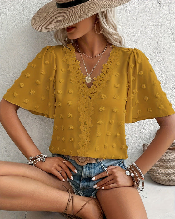 Bluse Zusammengefügt Jacquard Rüschenärmel