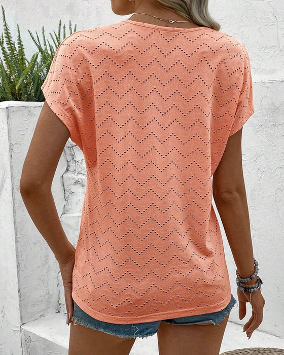 T-Shirt V-Ausschnitt Ausschnitt Einfarbig