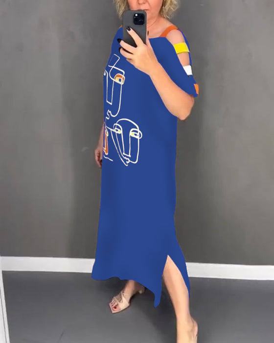 Kleid Schulterfrei Hohlauschnitt Druck Schlitz