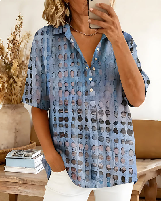 Bluse Tupfenprint Knopf Halbe Knopfleiste