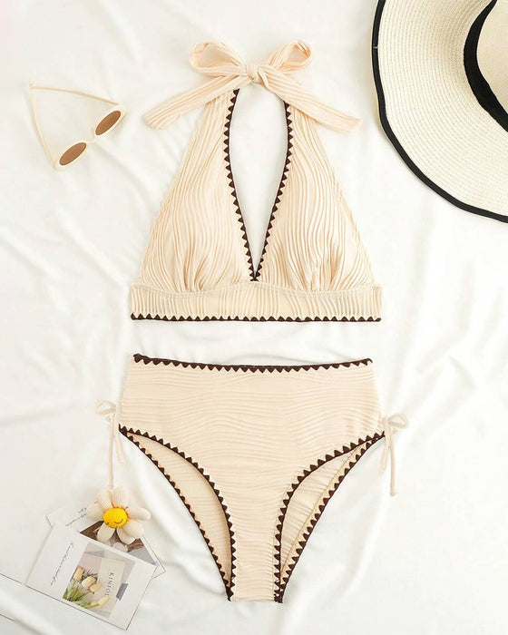 Bikini Zweiteiliges Set Mit Halterhals und Kontrastfarbe Design