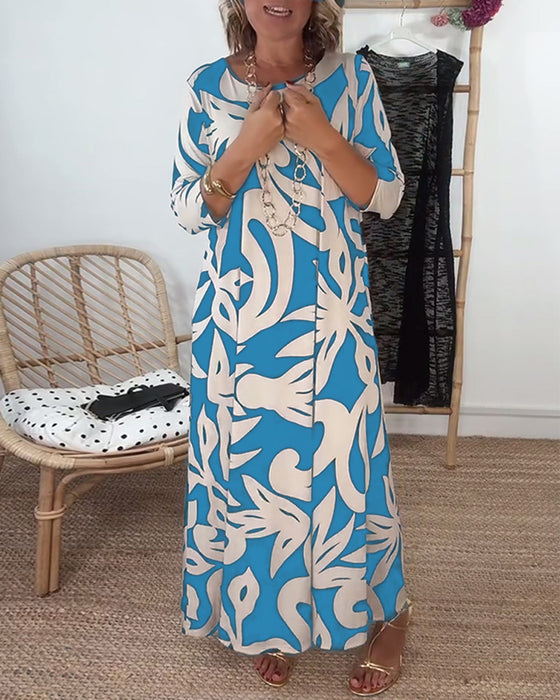Kleid Mit Rundhalsausschnitt Und Langen Ärmeln Mit Druck