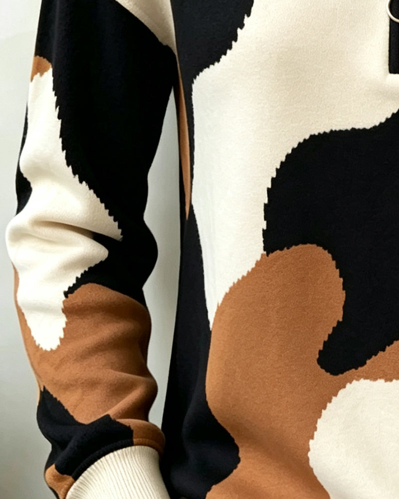 Sweatshirt Farbblock Reißverschluss Lässig