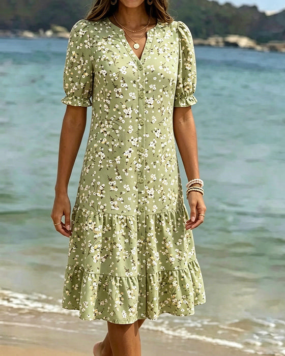 Kleid Blumen V-Ausschnitt Gestuft
