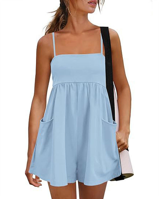 Jumpsuit Uni Farbe Träger Breites Bein