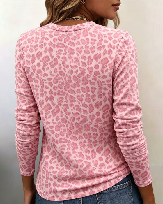 T-Shirt Rund-Hals Leopard Langarm