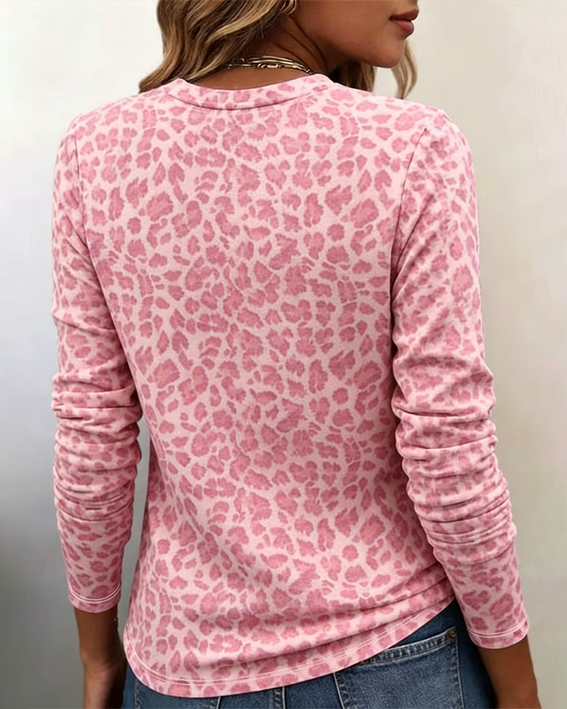 T-Shirt Rund-Hals Leopard Langarm
