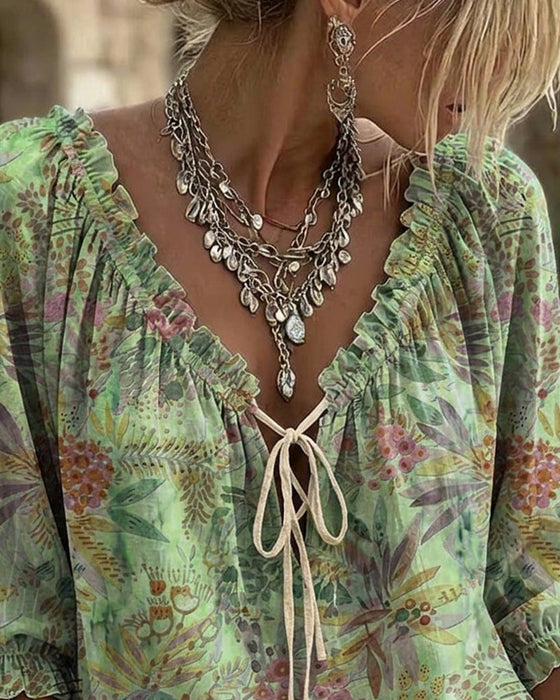 Bluse Mit V-Ausschnitt Und Schnürung