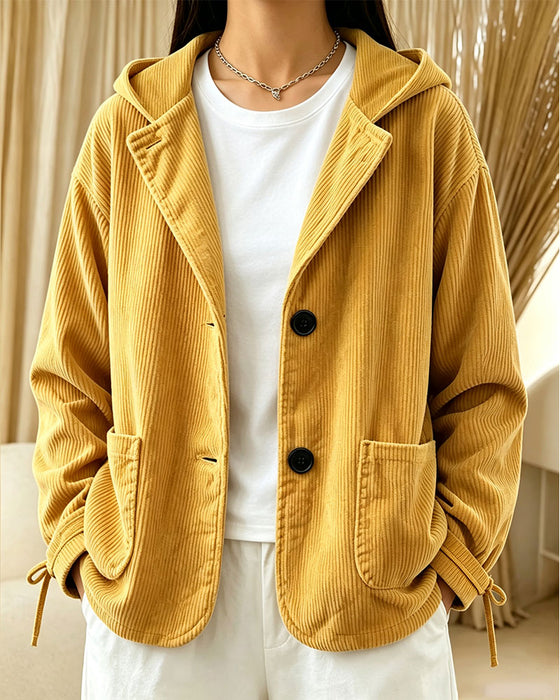 Jacke Revers Einfarbig Kapuze