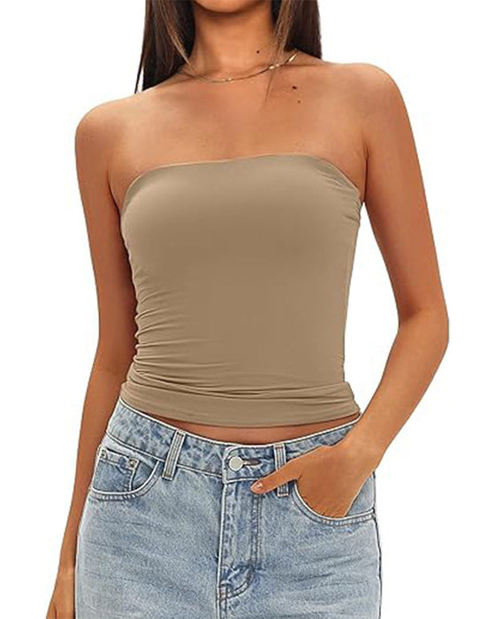 Tank Top Trägerlos Kurz Enganliegend