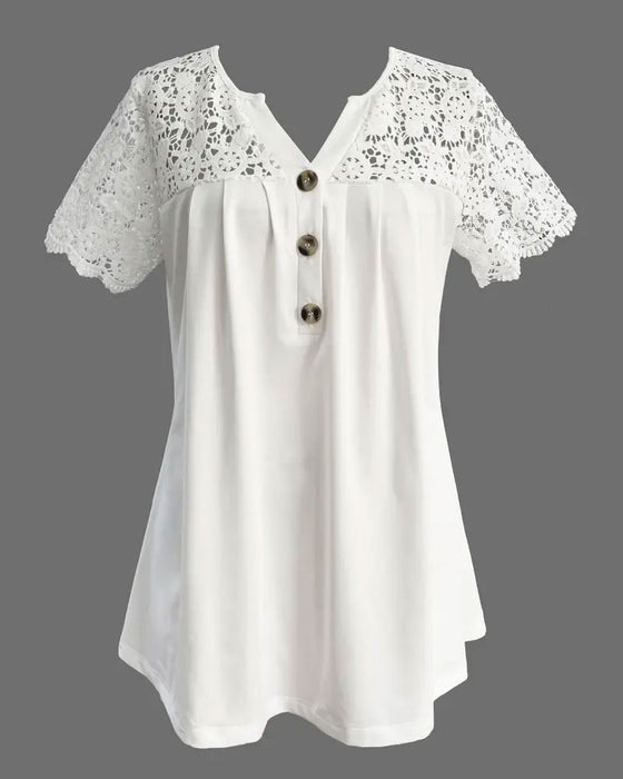T-Shirt Hohlsaum Spitze Patchwork Plissiert