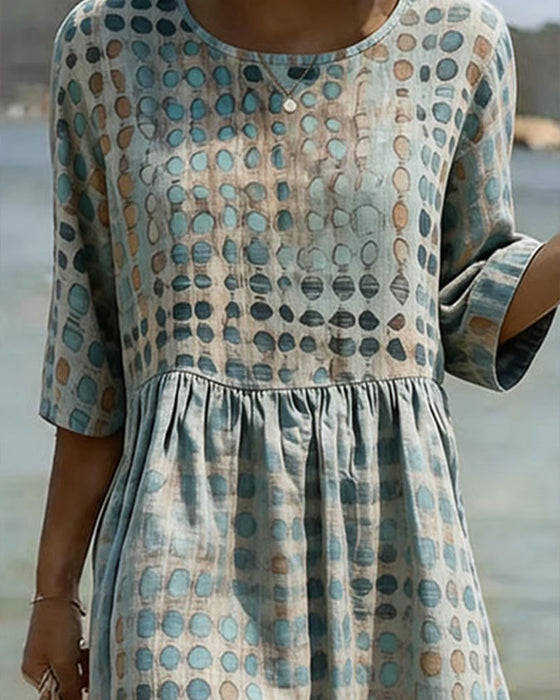 Kleid Tupfen Rundhalsausschnitt Print Halbarm