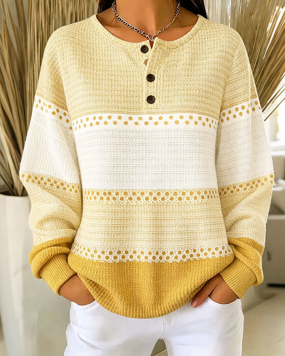 Sweatshirt Farbblock Waffelstrick Henley Pullover