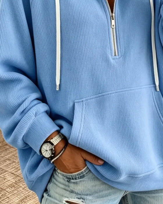Hoodie Halber Reißverschluss Langarm Tasche