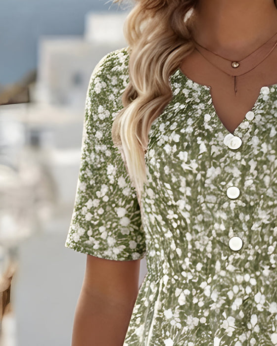 Kleid V-Ausschnitt Kurzarm floral