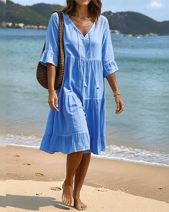 Kleid Ausgestellt Halbarm Bindegürtel