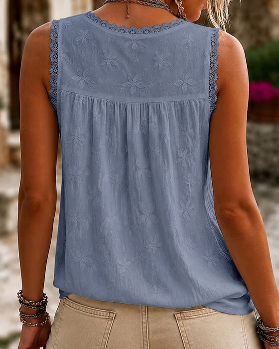 Tanktop V-Ausschnitt Einfarbig Spitze