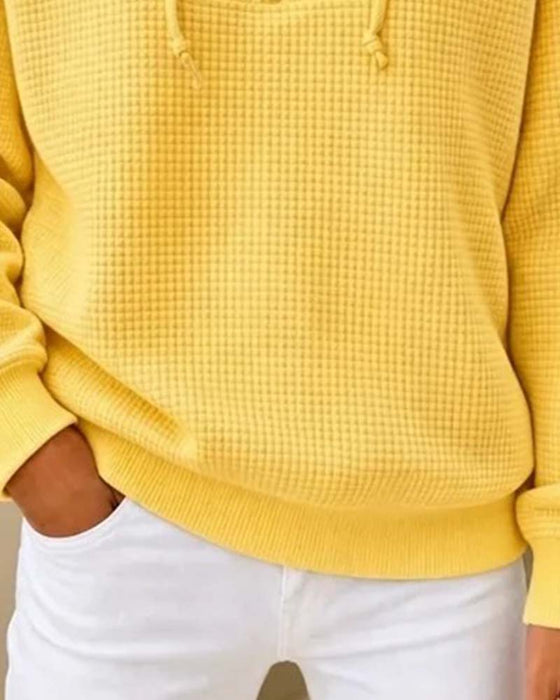 Sweatshirt Waffel Kordel Halbreißverschluss
