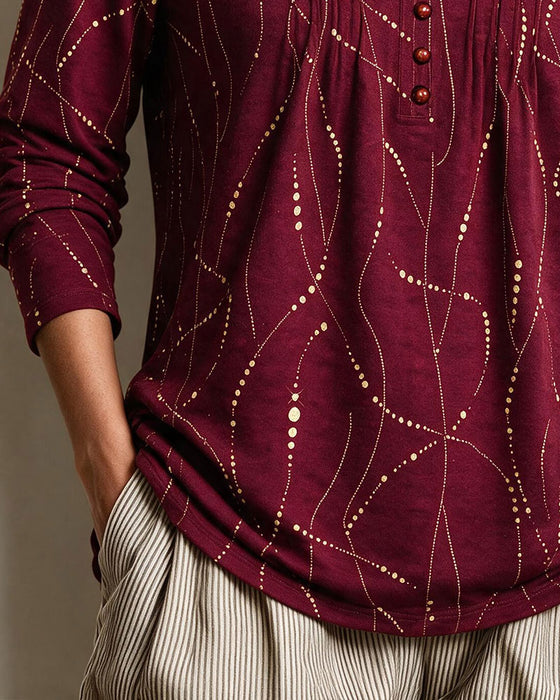 Bluse V-Ausschnitt Knopf Gerafft Linie