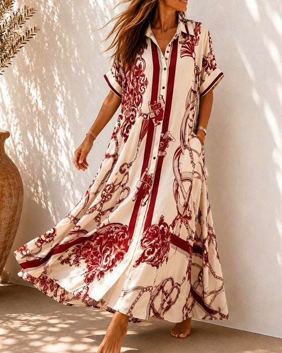 Kleid Vintage Schnörkel Revers Hemd