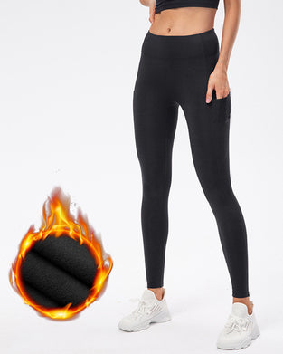 Einfarbige Leggings mit Fleece-Taschen