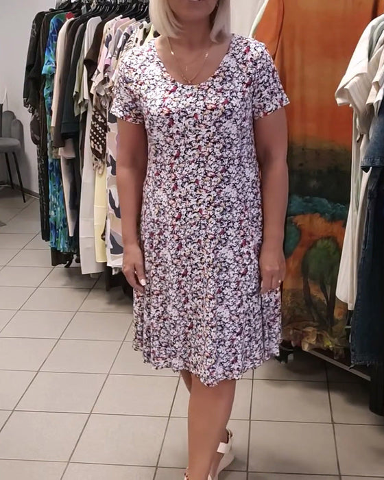 kleid runder hals blumenmuster kurzer ärmel