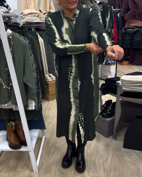 Bedrucktes Button-Down-Hemdkleid mit Stehkragen