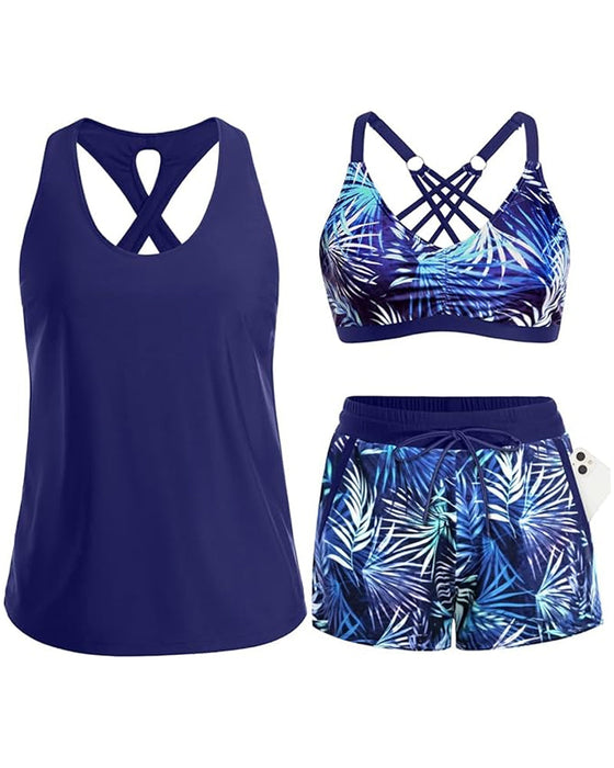 Abdeckung Und Bikini Crisscross Ärmelloses Oberteil + Kordelzug Bedruckte Hose Für