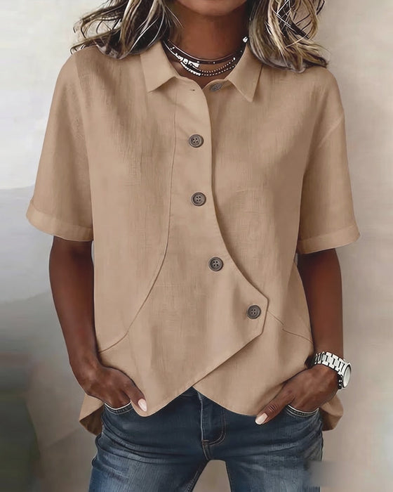 Hemd Asymmetrische Baumwollleinen Knopfleiste Button-Down