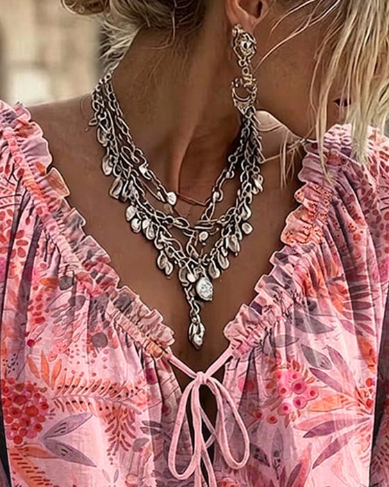 Bluse Mit V-Ausschnitt Und Schnürung