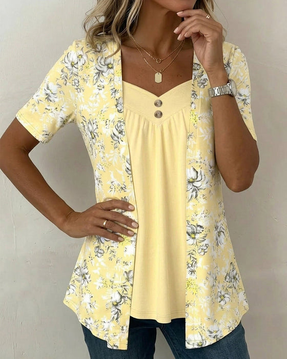 T-Shirt Blumenprint Falsch Zweiteilig