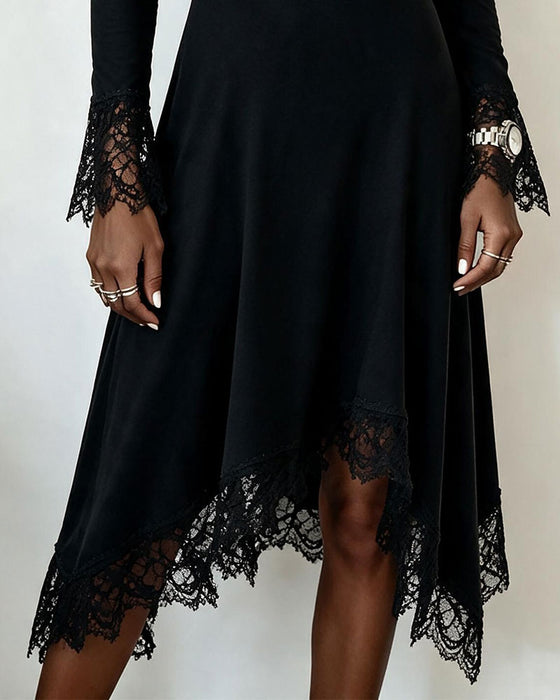 V-Ausschnitt-Spitzenkleid Mit Langen Ärmeln
