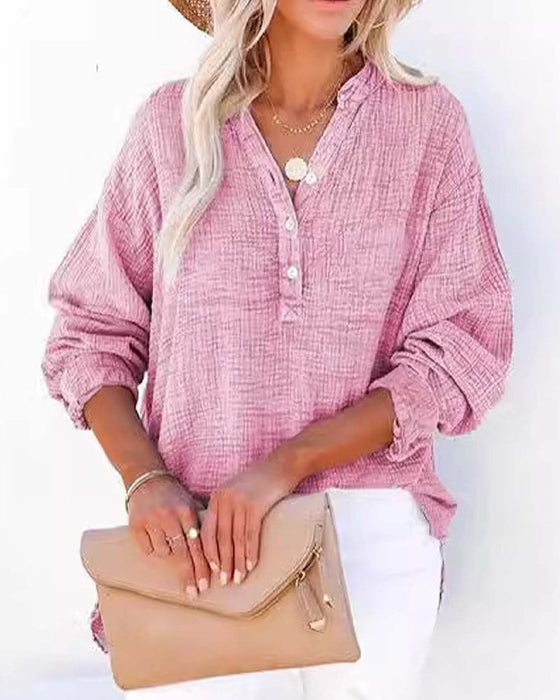 Bluse Plissiert Knopf Langarm