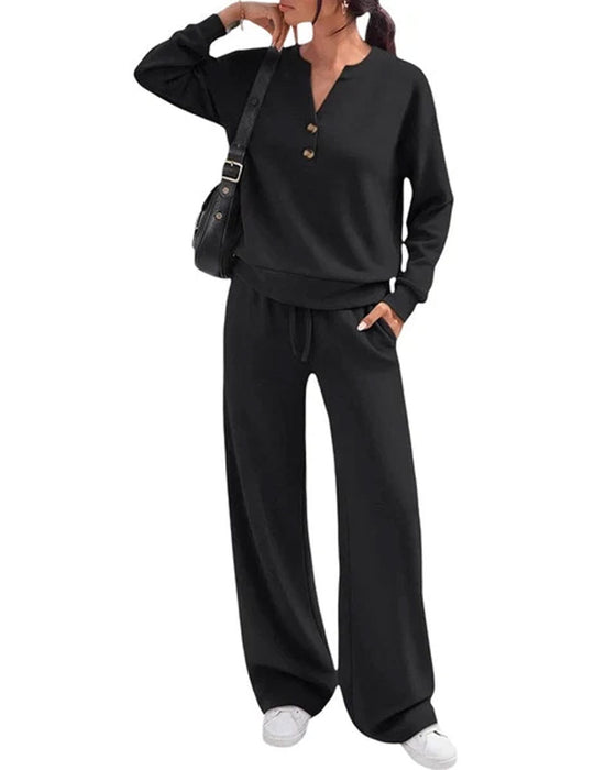 Set Langarm Oberteil Weites Bein Hose
