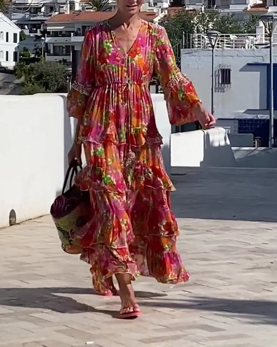Kleid Gerüscht V-Ausschnitt