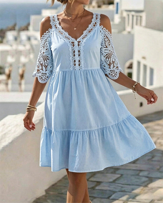 Kleider Spitze Off-Shoulder Gestuft Kurz