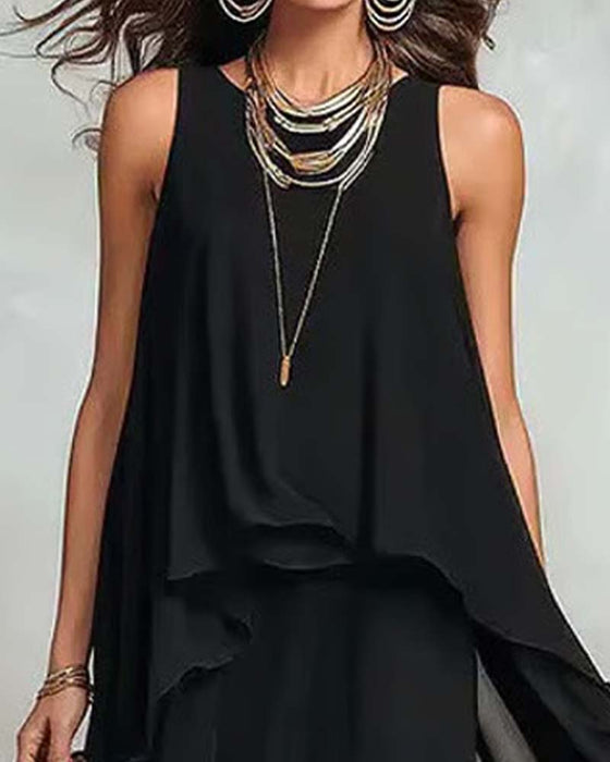 Kleid Rundhals Ärmellos Unregelmäßig
