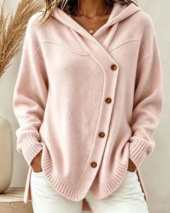 Pullover Geknöpft Langarm Mit Kapuze