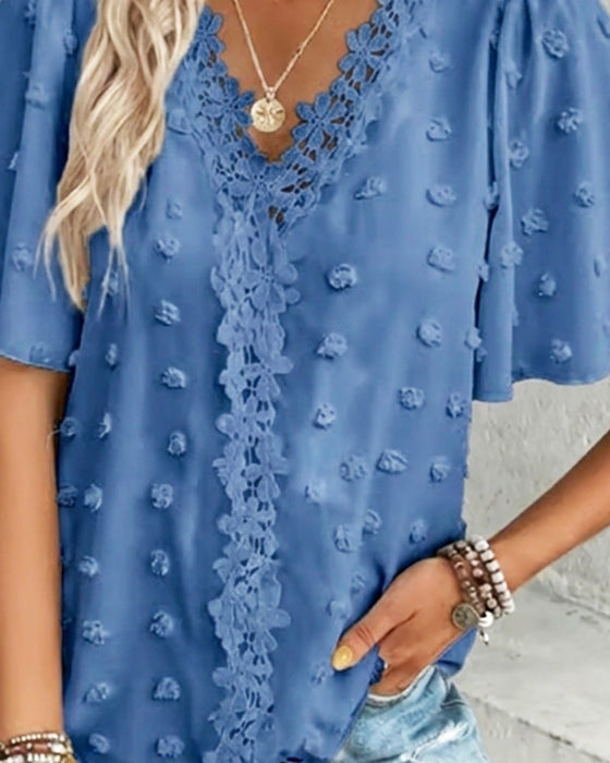 Bluse Zusammengefügt Jacquard Rüschenärmel