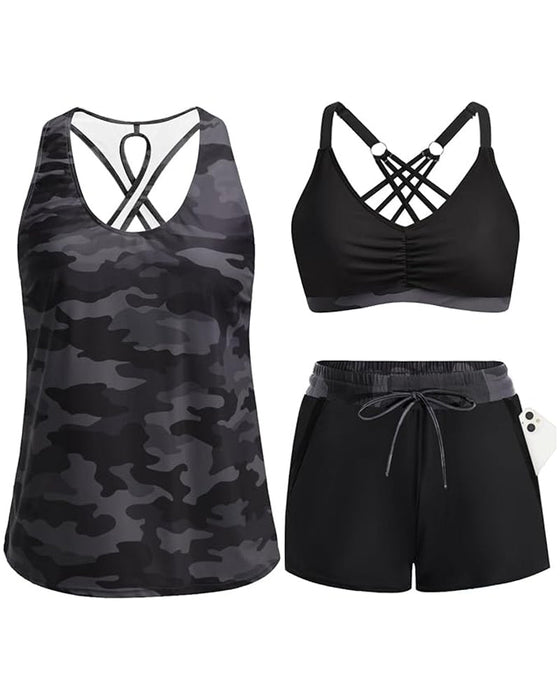 Abdeckung Und Bikini Crisscross Ärmelloses Oberteil + Kordelzug Bedruckte Hose Für