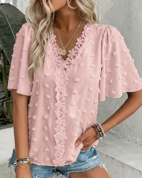 Bluse Zusammengefügt Jacquard Rüschenärmel